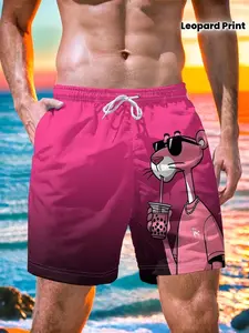 Men's Panther Print Beach Shorts, Summer Fashion Trendy Short Pants, Outdoor Swimwear Essential, Summer Swim Trunks, Fitted All over Print, Holiday Style, Summer Swim Bottoms