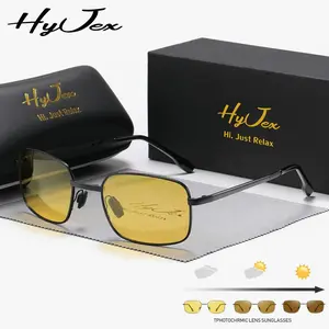 HyJex Unisex same style  metal polarized folding sunglasses fashion square color-changing sunglasses