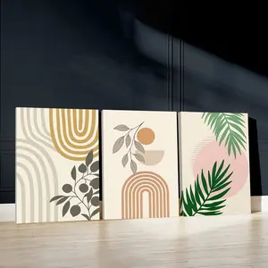 3pcs Set Boho Chic Wall Art, Nature Elements Poster, Dreamy Vibes Art Prints, Pastel Tones Home Decor, Modern Wall Paintings, Cozy Canvas Posters Wall Arts, Decor for Living Room, Restaurant, Kitchen, Bedroom, Housewarming Gift, With Frame