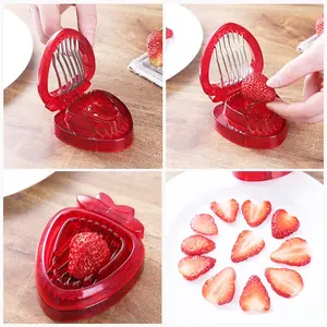 Stainless Steel Fruit Slicer, 1 Count Manual Strawberry Cutter, Fruit Slicer Tool, Fruit & Vegetable Utensils for Home Kitchen