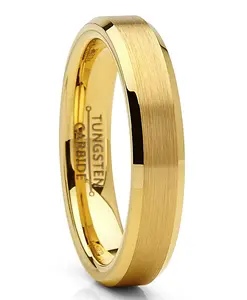Tungsten Carbide Ring Goldtone Wedding Band Men Women Comfort-Fit 4MM