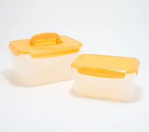 LocknLock Set of (2) Produce Keepers w/ Trays & (1) Handle Lids