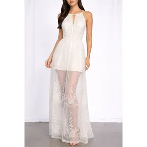 Border Lace Elegant Lined Maxi Dress