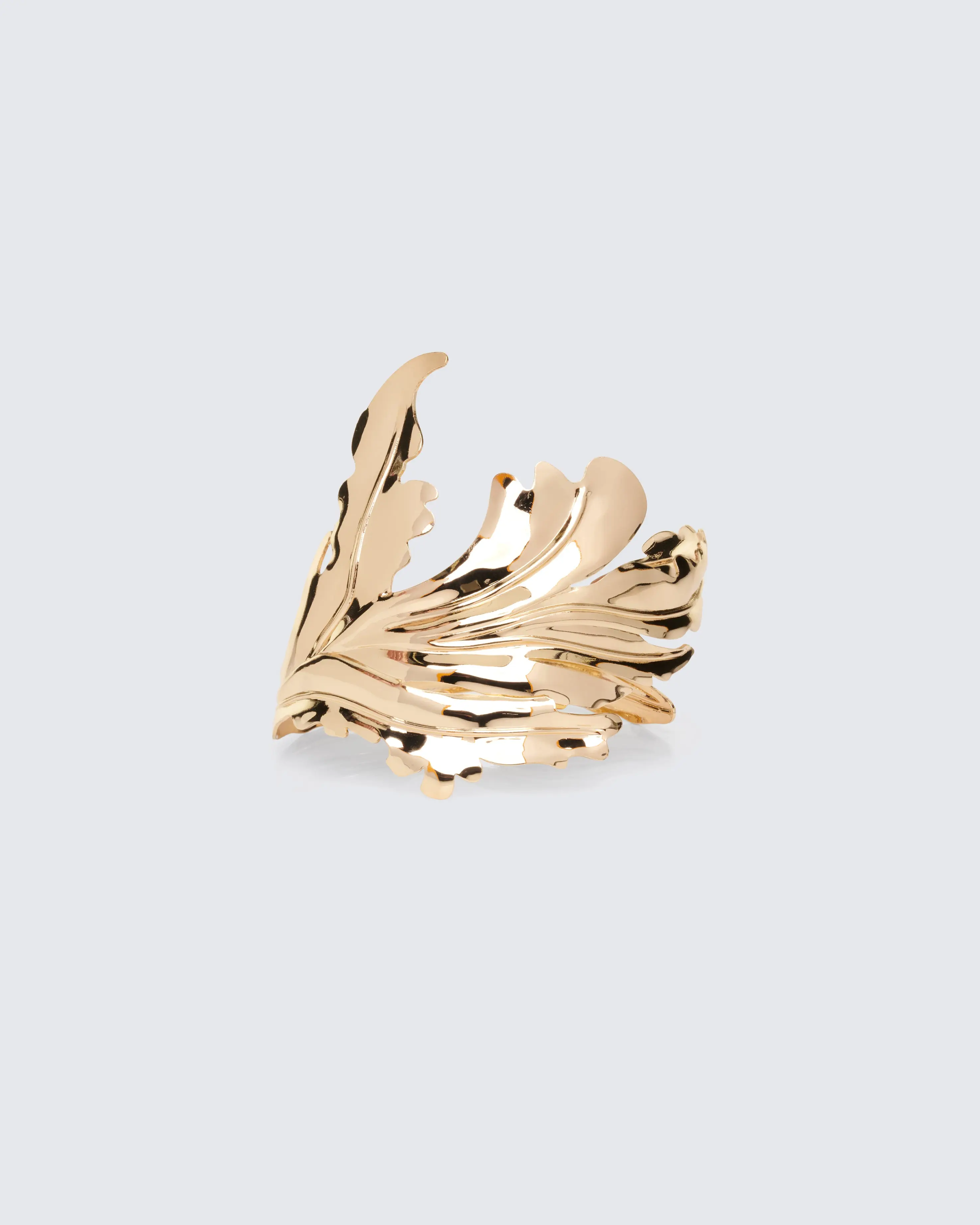 Evangeline Adjustable Gold Leaf Arm Cuff, Chunky Costume Jewelry with Sculptural Gold Leaves, Adjustable Cuff
