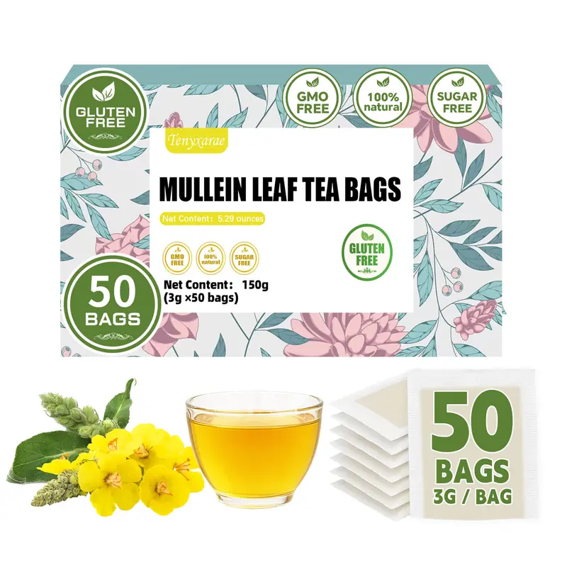 100% Organic & Natural Mullein Tea Bags (50 Teabags, 3g/Bag) | Premium Mullein Leaves for Lung Detox | Caffeine-Free | Sugar-Free | Gluten-Free | Vegan | Individually Sealed Eco-Friendly Packs | Safe for Regular Consumption