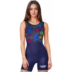 Sublimated Women's Wrestling Singlets, High-Cut Female Singlets (Paisley Flower)