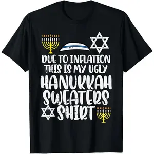 Loose Fit Cotton Tee Inflatiion Ugly Hanukkah Sweater Shirt Funny Chanukkah Jew T-Shirt