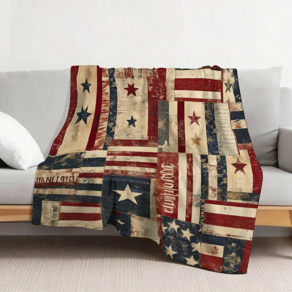 Vintage American Flag Throw Blanket Red White Blue Star Stripes Distressed Wood Texture Ultra Soft Flannel All Season Cozy Blanket for Couch Bed Sofa Camping Office Patriotic Home Decor Gift