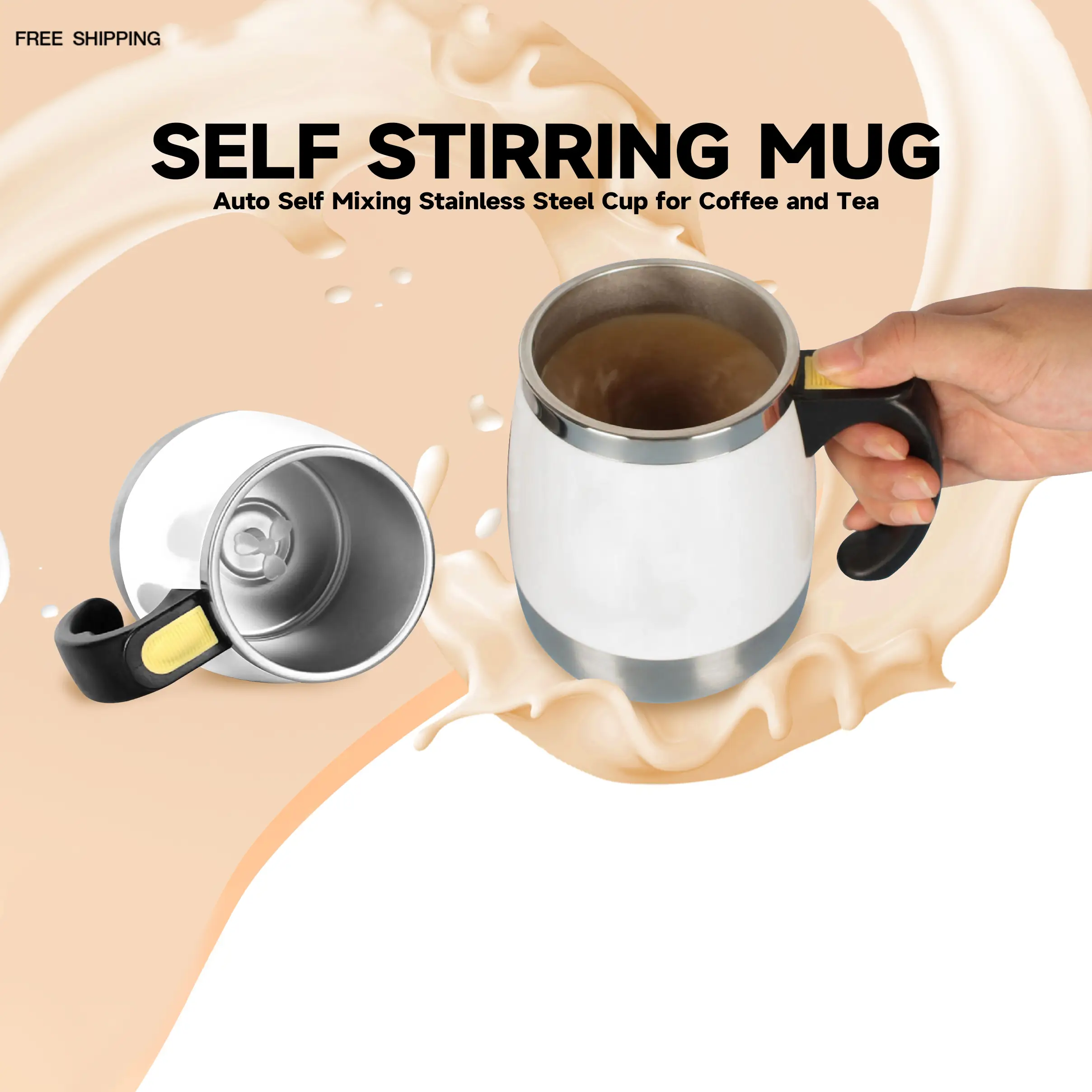 Automatic Stirring Coffee Mug, Auto Electric Stainless Steel Self Mixing Coffee Tumbler, Rotating Home Office Travel Mixing Cup, Drinkware, Gifts