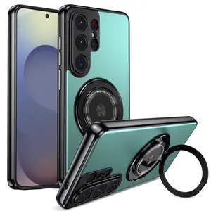 HUTU stylish smooth texture design 360 °   rotating stand magnetic phone case, compatible with MagSafe For Samsung Galaxy Z-Flip7/6/5 or Z-Fold7/6/5 wireless charging, multi-functional mobile phone accessory