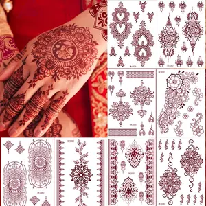 mdgfge 8Pcs brown henna tattoo set with delicate lace pattern. Waterproof and long-lasting temporary tattoos. Perfect for women wedding, Cosplay, party festival and facial art decoration.
