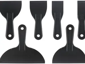 6 Pack Plastic Putty Knife, Durable Plastic Scraper Tool with No-Slip Grip for Spackle, Spreader, Non Scratch and Easy Cleaning Spackle Knife, Putty Knife Set, Black