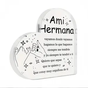 Spanish Heart Shaped Acrylic Sign Table Decor, Party Centerpiece Decorations, Desktop Centerpiece for Home Farmhouse Living Room, Mother's Day Father's Day Graduation Gift for Mom Dad Teacher Friend Sister, Birthday Christmas Thanksgiving Keepsake Gift
