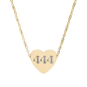 444 Angel Number Heart Necklace – Spiritual Protection Necklace in 4 Luxe Finishes