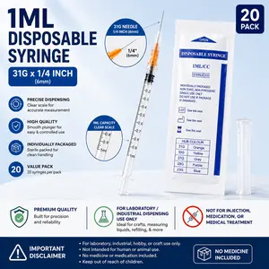 LYiquid Dispensing Supplies 31Ga 1.0 cc/mL-U-100 1/4" 6mm Individually Wrapped 20 pack