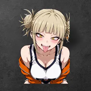 Punk Himiko Toga Sticker – Blonde Rebel Anime Girl with Fierce Eyes and Playful Tongue Out, Anime Waifu Stickers