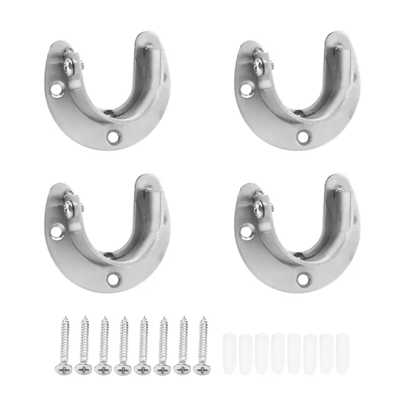 4 Packs Heavy Duty Hollow Adjustable Stainless Steel Closet Rod End Supports - 1-1/3 In Wall Mounted U-Shaped Pole Sockets Flange Holders with Screws, Easy Installation, Total Weight Capacity of Up to 200kg, Wall Mounted Hanger