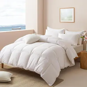 Goose  Down Fibers Comforter  Size,   Duvet Insert,  Season Warmth, Baffle Box, Quill-Free Soft  Hotel Bed Comforter ( White, 90x90 Inch)