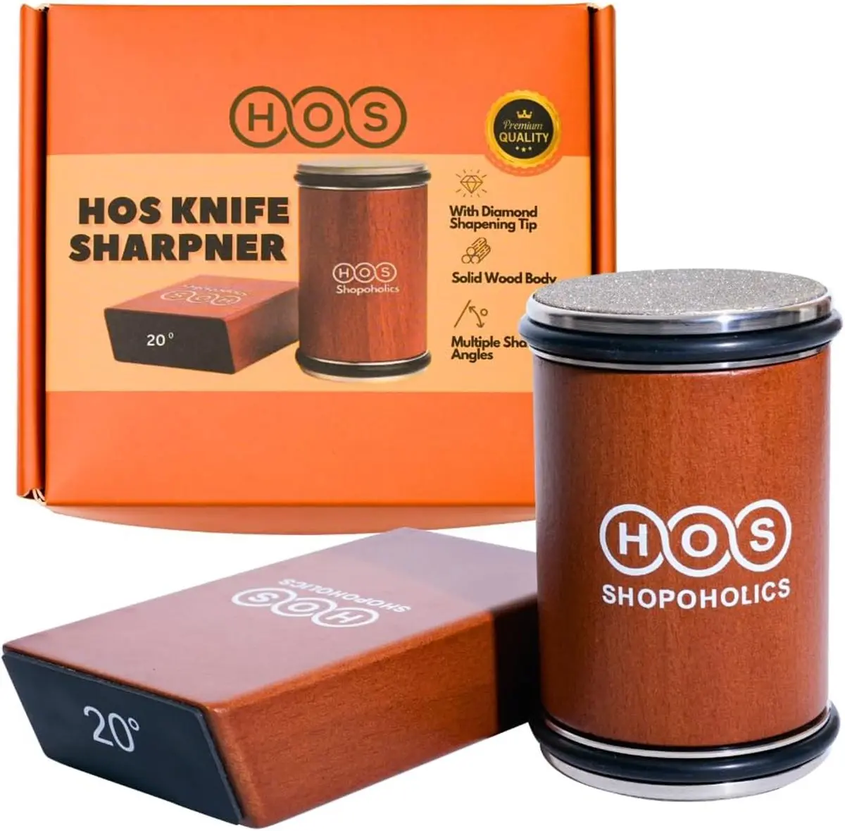HOS Elite Rolling Knife Sharpener - Premium Diamond-Coated Wheels for Ultimate Sharpness - 15/20° Precision Magnetic Angling - Effortless Sharpening for All Steel Kitchen Knives & Scissors