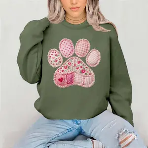 Patchwork Faux Quilted Paw Print Crewneck Sweatshirt Gildan THIS IS A FLAT PRINT TO LOOK LIKE Quilting Everyday Style Super Soft Unisex Fit Streetwear Graphic Top warm Womenswear Casual Printed Long Sleeved