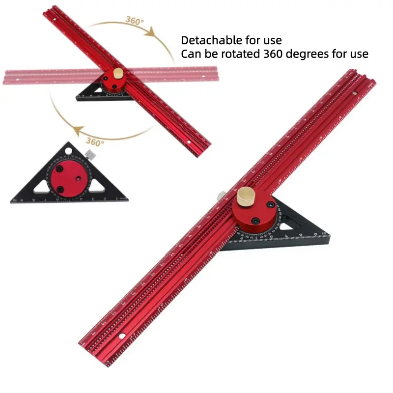 T-type Aluminum Line Drawing Hole Ruler, 360 Degree Rotatable Angle Line Woodworking Square Layout Marking Gauge, DIY Hand Measuring Tool, Measuring Tools