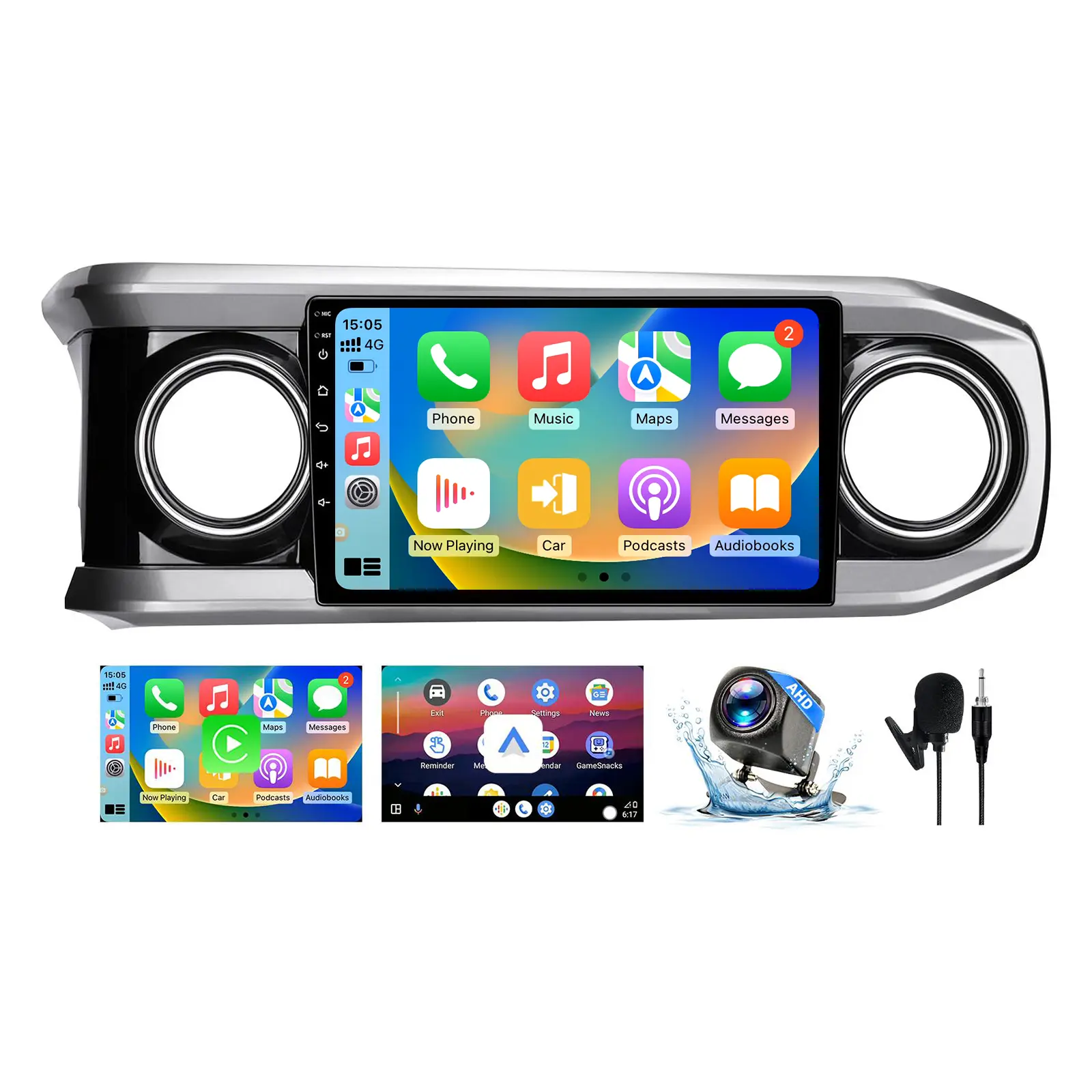Android 13 Car Stereo Head Unit for Toyota Tacoma 2016-2023 10 Inch Silver Touch Screen Wireless CarPlay Android Auto GPS FM WiFi Bluetooth 1080P Reverse Camera SWC