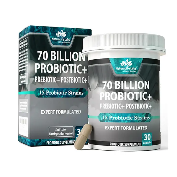 Probiotics 70 Billion CFU, 15 Strains with Organic Prebiotic & Postbiotic 3-in-1, Gut & Digestive Health Support, Helps Reduce Occasional Bloating, Vegan, Shelf Stable, 30 Capsules