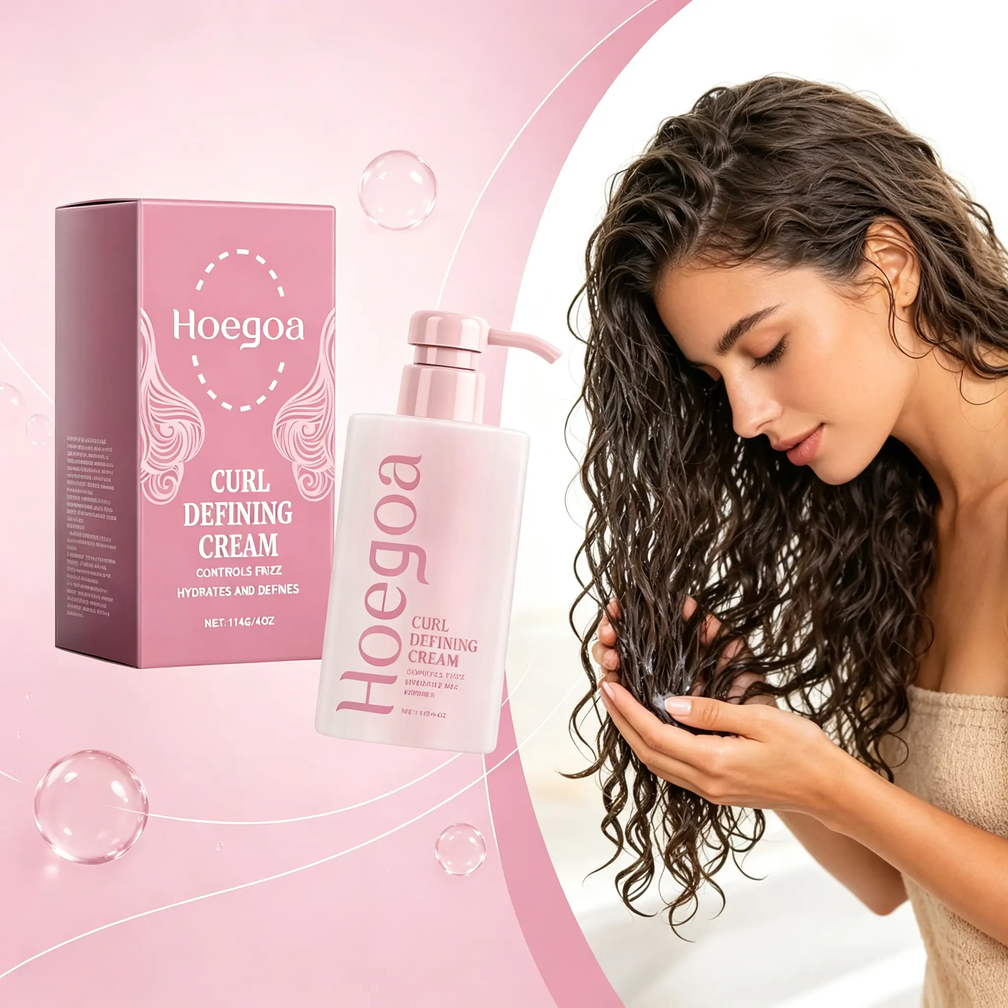 Hoegoa Curl Cream 4oz – Non-Greasy Defining & Hydrating Formula, Tames Frizz & Adds Shine, Weightless Styling for Soft Bouncy Curls, Daily Curl Care