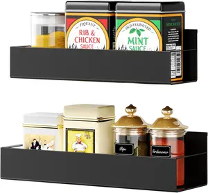 2 Pack Magnetic Spice Storage Rack Organizer for Refrigerator and Oven, Black Fridge Organizers and Storage