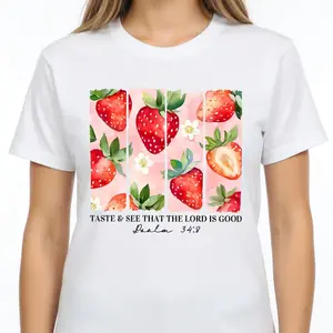 Strawberry Taste And See That The Lord Is Good Shirt - Psalm 34:8 Christian Summer Graphic Tee - Strawberry Festival Gift & Bible Verse Faith Unisex T-Shirt