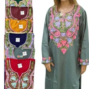 Kashmiri Firan Style Kurta with Pants for Women - 3 Piece Set, Long Sleeves, Suitable for Womenswear - Clothes Comfy Casual Baggy Oversize