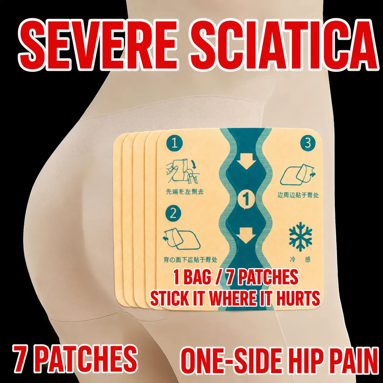 3-pack sit bone nerve soothing patches—relieves butt pain from prolonged sitting, alleviates discomfort due to swelling/tightness, improves pressure and stiffness in the hip area caused by overuse, breathable and Skin Conforming, suitable for home use and