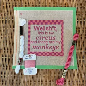 Of Course It’s My Monkeys Needlepoint Canvas  | Funny Saying Canvas | Pink Check Design