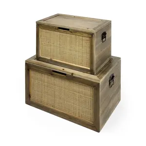 HomeRoots 392593 14 x 16 x 24 in. Wood & Cane Storage Boxes, Brown