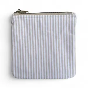 Medium Zip Pouch - Beige Striped