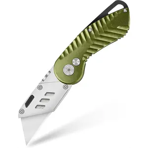 Folding Utility Knife, Sturdy Metal Box Cutter with Extra 5 Blades, Quick Blade Change, and Preminium Gift Packaging, for Cardboard Opener, Paper Cutter (Retro Green)