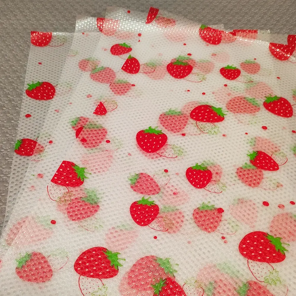 Strawberry Print Refrigerator Mats, Non-Stick Adjustable Size, Durable Waterproof Anti-Slip Home Kitchen Decorative Pads, Fashion Eva Drawer Liners, Waterproof Placemat