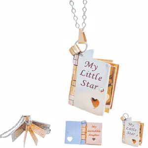 My Little Star Book Necklace 18k Gold Plated Personalized Gift for Daughter with 6 Engraved Pages of Letters for Love & Memories