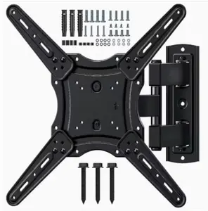 Full motion TV wall mount, suitable for 26–65 inch flat or curved TVs, with a maximum load capacity of 77 lbs. The TV wall bracket features articulating extension arms and supports extension, tilt, swivel, and leveling adjustments.