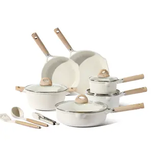 Carote Nonstick Pots and Pans Set,13pcs Induction Kitchen Cookware Sets White Granite