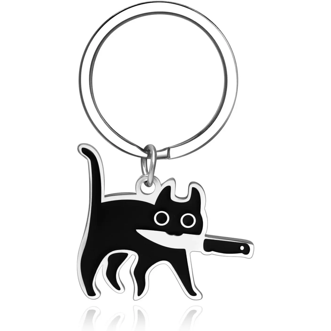 Gothic Black Cat Keychain, Durable Stainless Steel Animal Charm with Knife, Corrosion-Resistant Birthday Gag Gift for Cat Moms & Dads, Gothic Jewelry, Smooth, Minimalist, Kitty Claws, Edgy Humor, Animals, Unisex, Casual