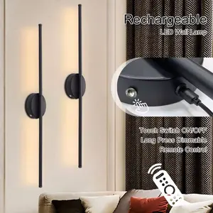 20 Inch LED Wall Light, Rechargeable Battery Operated, Black/Gold, Wireless Indoor Lamp with Infrared Remote Control, USB Charging, Dimmable Bulb, Indoor Room Lights
