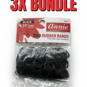 Annie 3X Bundle Deal - 900 Premium Black Rubber Bands 14mm Diameter Salon-Quality No-Slip No-Snag No-Breakage Ideal for Ponytails Braids Buns & More