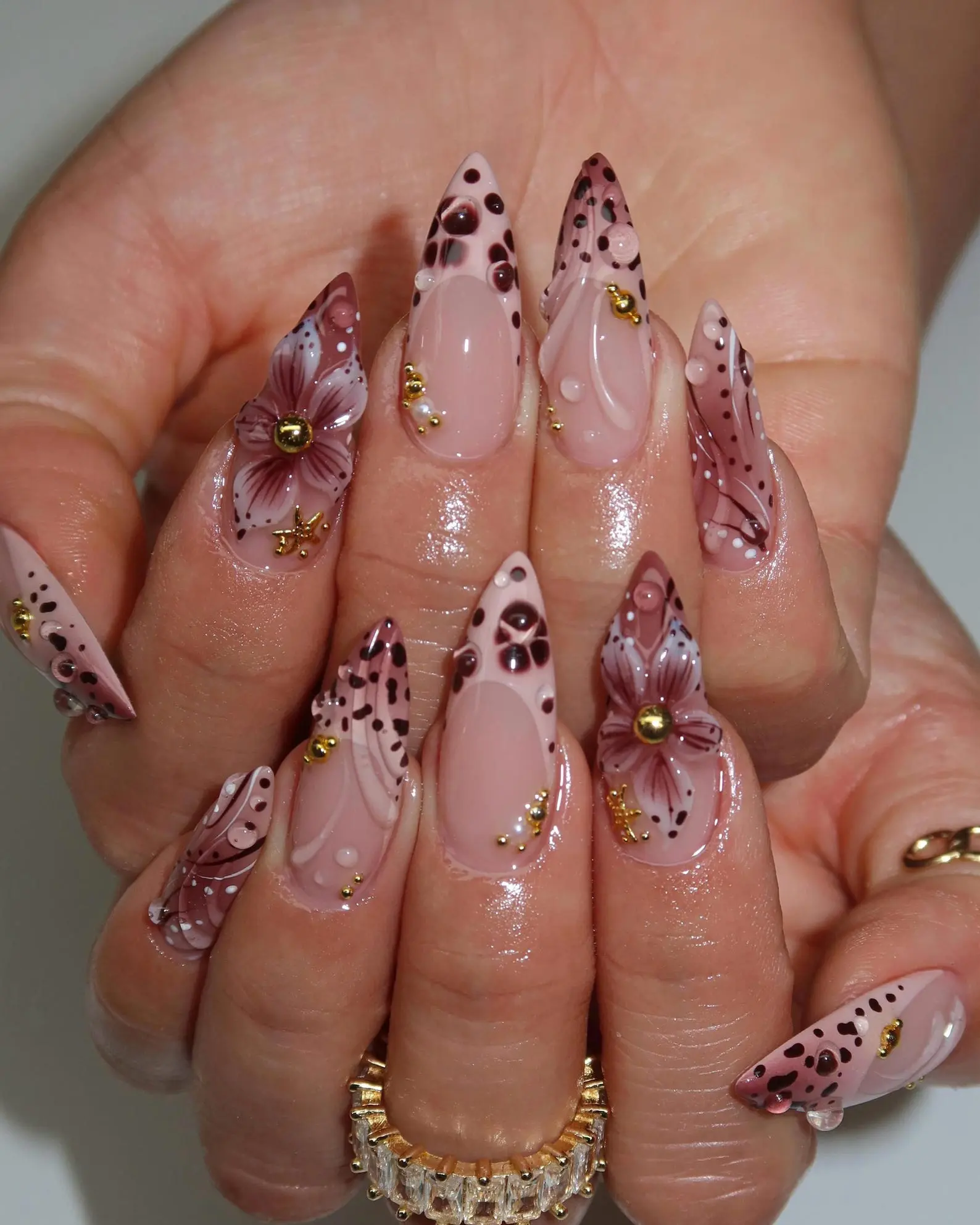 Leopard French Tip Press On Nails | 3D Water Drop Nails | Fairycore Floral Nail Set