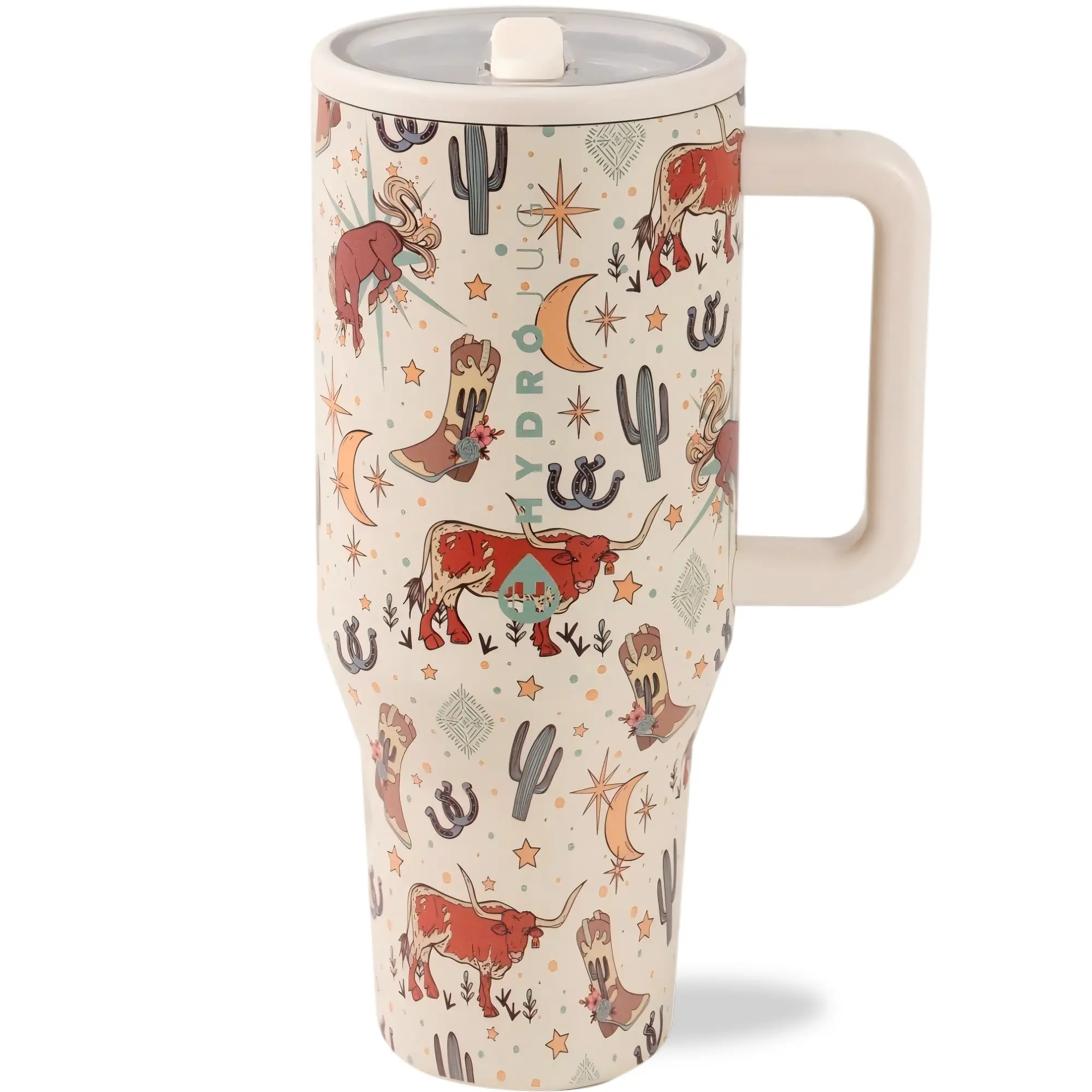 HydroJug Traveler 40oz Stainless Steel Insulated Flask Tumbler, Portable Aesthetic Leak-proof Flip-top Straw Lid Water Bottle with Animals Patchwork Design, Hydration Companion for Adults (Kitchenware Drinkware)