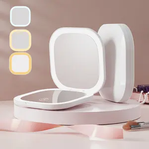 SORLINA Rechargeable LED Makeup Mirror 3-Color Dimmable Light – 1x/3x Magnification – Double-Sided Compact – Lightweight Travel Mirror – Ideal Birthday/Christmas Gift for Women