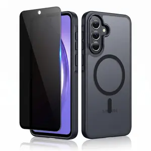 for Samsung Galaxy A37 / A36 5G Case with Privacy Tempered Glass Screen Protector，A37 / A36 5G Phone Case Compatible with MagSafe，Magnetic Translucent Matte Military Grade Drop Proof Protection Cell Phone Cover(Black)