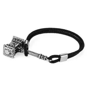 OIDEA Men's Viking Stainless Steel Bracelet, Layered Chain with Thor's Hammer Mjolnir, 9.05" Total Length, Gift for Fantasy Fans