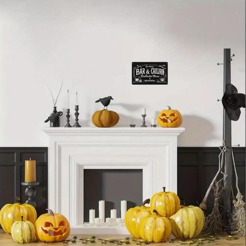 Vintage Witch Bar & Cauldron Metal Tin Sign - Gothic Halloween Decor With "The Witch'S Bar & Cauldron", Bats - Heavy-Duty Iron Construction, 8X12 Inch Indoor/Outdoor Wall Art For Home, Bar, Cafe, Kitchen - No Electricity Needed, Easy Hangin Aluminium