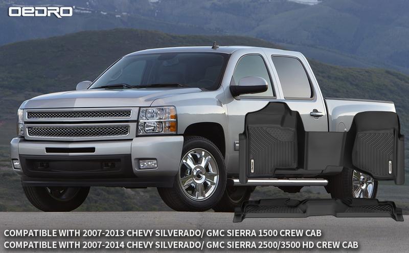 YITAMOTOR Floor Mats Fit for 2007-2013 Chevy Silverado/GMC Sierra 1500 Crew Cab & 2007-2014 Chevy Silverado/GMC Sierra 2500HD/3500 HD Crew Cab Black TPE Includes 1st and 2nd Row: Full Set Liners Car Rug Car Interior Durable Truck